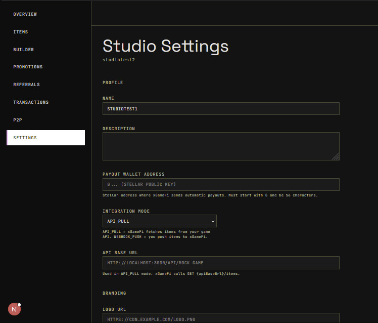 xGameFi branded storefront preview with game-item cards